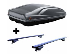 Set BOX + Barre Portatutto per DAEWOO TACUMA / REZZO 2005 capiente 330 Litri Grigio con Serratura Barre 110 CM + Kit Attacchi