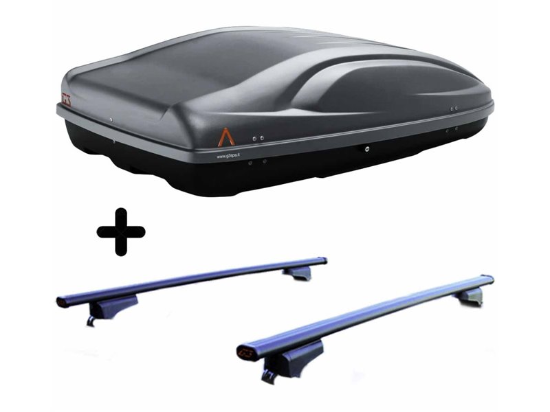 Set BOX + Barre Portatutto per VOLVO 760 dal 1982 al 1992 capiente 330 Litri Grigio con Serratura Barre 127 CM + Kit Attacchi