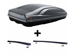 Set Baule + Barre Auto per KIA SPORTAGE dal 1996 al 2010 capiente 330 Litri Colore Grigio con Chiave Barre 122 CM + Kit Attacchi