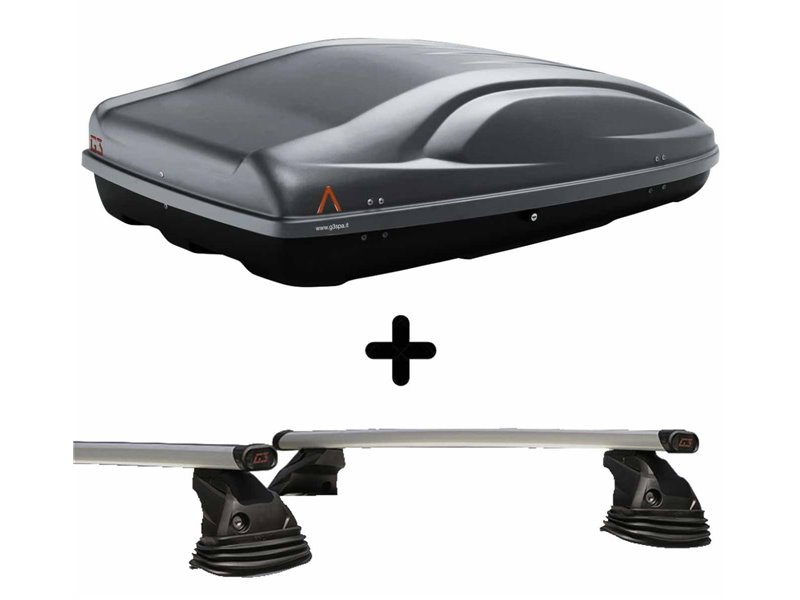 Set Baule tetto + Barre per TOYOTA AURIS dal 2013 al 2016 capiente 330 Litri Grigio con Serratura Barre 110 CM c/Kit Attacchi