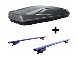 Set BOX + Barre Portatutto per AUDI A4 AVANT/ALLROAD 2001-2015 capiente 390 Litri Grigio con Chiave Barre 110 CM + Kit Attacchi