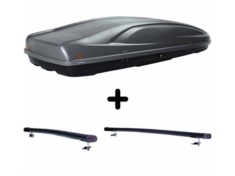 Set Baule + Barre Auto per JAGUAR X-TYPE dal 2004 al 2008 capiente 390 Litri Grigio con Serratura Barre 122 CM + Kit Attacchi