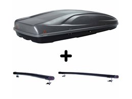 Set Baule + Barre Auto per KIA SPORTAGE dal 1996 al 2010 capiente 390 Litri Colore Grigio con Chiave Barre 122 CM + Kit Attacchi