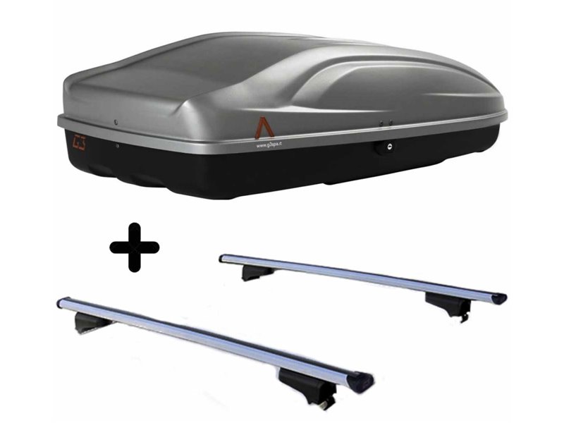 Set BOX tetto con Barre per CITROEN BERLINGO dal 2018 capiente 240 Litri in Grigio lucido con Serratura Barre 127 CM c/Serratura