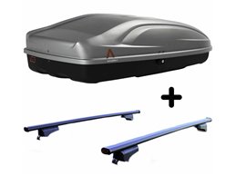 Set BOX + Barre Portatutto per PEUGEOT BIPPER dal 2008 capiente 240 Litri Colore Grigio con Chiave Barre 110 CM + Kit Attacchi