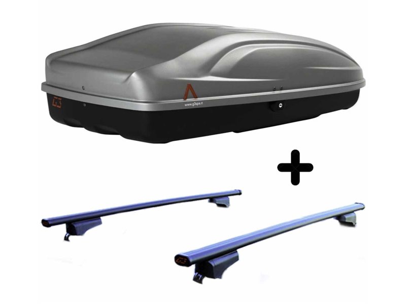 Set BOX + Barre Portatutto per PEUGEOT BIPPER dal 2008 capiente 240 Litri Colore Grigio con Chiave Barre 110 CM + Kit Attacchi