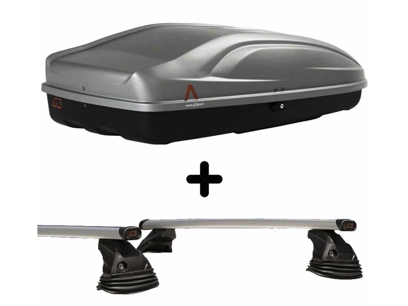 Set Baule + Barre Auto per SEAT IBIZA dal 2008 al 2016 capiente 240 Litri Colore Grigio con Chiave Barre 127 CM c/Kit Attacchi