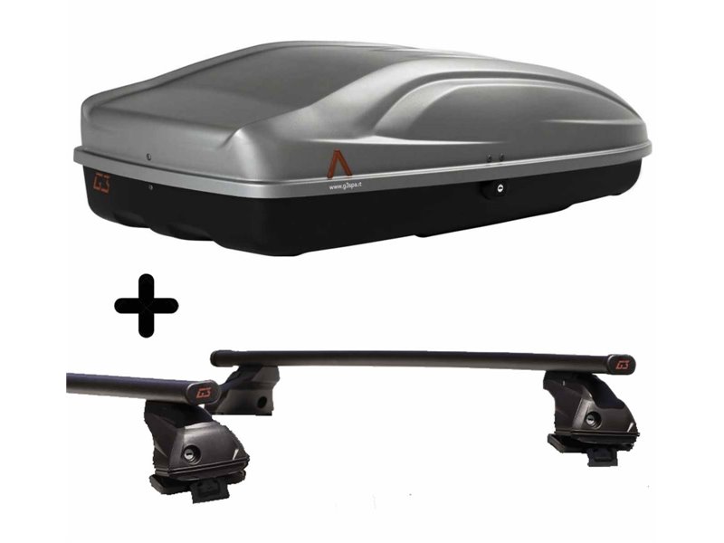 Set Baule tetto + Barre per FORD MONDEO/SW dal 2007 al 2013 capiente 240 Litri Grigio con Serratura Barre 110 CM + Kit Attacchi