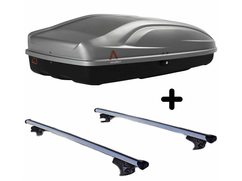 Set BOX + Barre Portatutto per CITROEN C5 SW dal 2001 al 2008 capiente 330 Litri Grigio con 2 Serrature Barre 127 CM c/Serratura