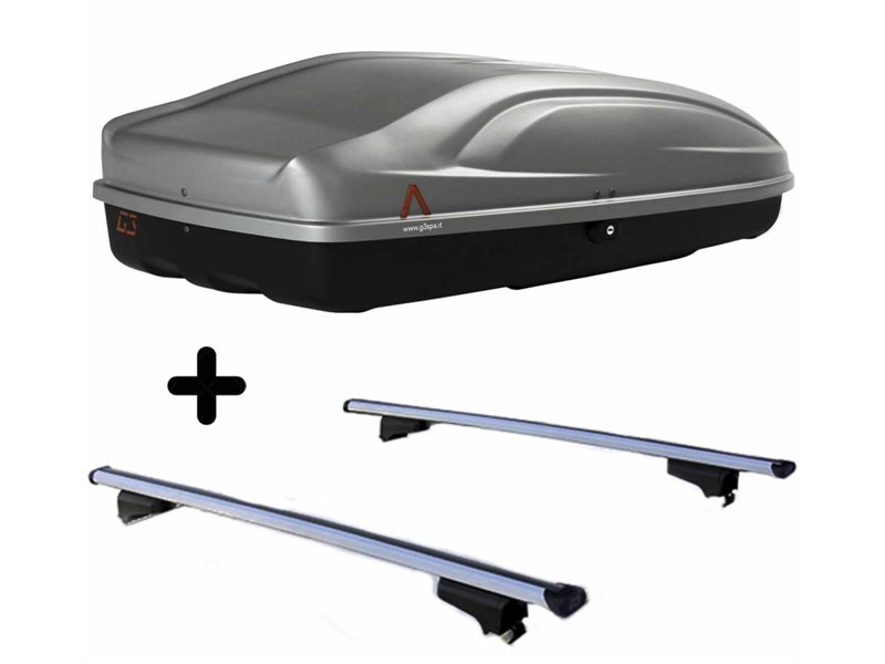 Set BOX + Barre Portatutto per SAAB 9.3 5 porte del 2002 capiente 330 Litri Colore Grigio con 2 Chiavi Barre 110 CM c/Serratura