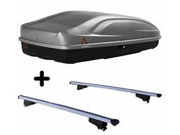 Set BOX tetto con Barre per OPEL GRANDLAND X del 2017 capiente 330 Litri in Grigio lucido con 2 Chiavi Barre 127 CM c/Serratura