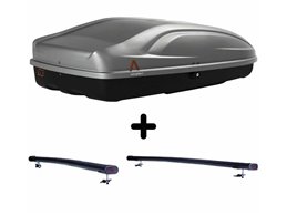 Set Baule + Barre Auto per JAGUAR X-TYPE dal 2004 al 2008 capiente 330 Litri Grigio con 2 Serrature Barre 122 CM + Kit Attacchi