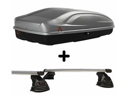 Set Baule tetto + Barre per FIAT PANDA dal 2003 al 2011 capiente 330 Litri Grigio con 2 Serrature Barre 110 CM c/Kit Attacchi