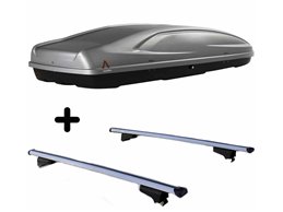 Set BOX + Barre Portatutto per MEGANE GRANTOUR dal 2003 capiente 390 Litri Colore Grigio con 2 Chiavi Barre 110 CM c/Serratura