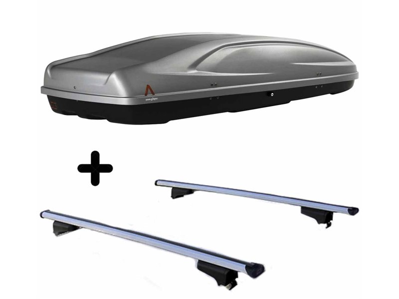 Set BOX + Barre Portatutto per MEGANE GRANTOUR dal 2003 capiente 390 Litri Colore Grigio con 2 Chiavi Barre 110 CM c/Serratura