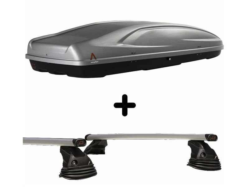 Set Baule + Barre Auto per DS DS5 dal 2012 al 2019 capiente 390 Litri in Grigio lucido con 2 Chiavi Barre 127 CM c/Kit Attacchi