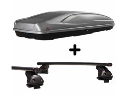 Set Baule + Barre Auto per SKODA CITIGO dal 2012 al 2019 capiente 390 Litri Grigio con 2 Serrature Barre 127 CM + Kit Attacchi