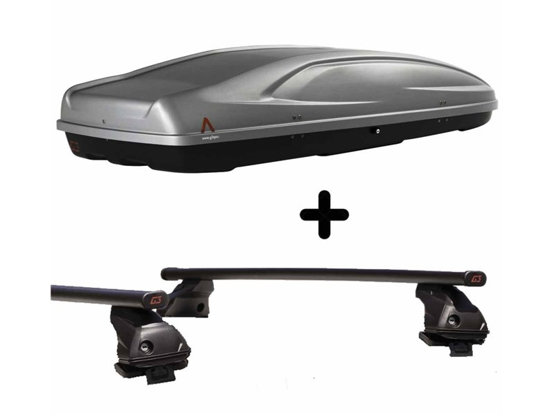 Set Baule + Barre Auto per SKODA CITIGO dal 2012 al 2019 capiente 390 Litri Grigio con 2 Serrature Barre 127 CM + Kit Attacchi
