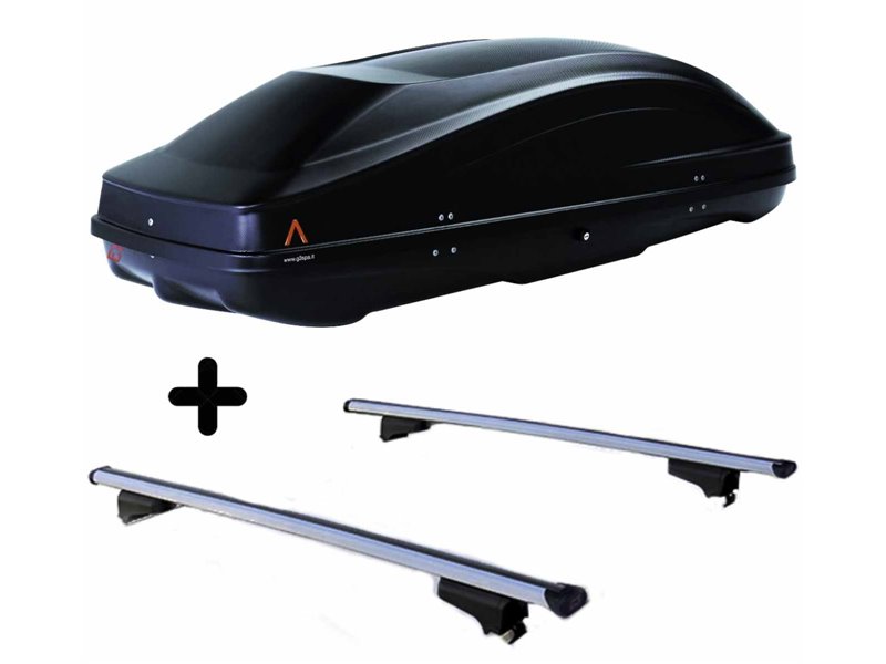 Set BOX tetto con Barre per VOLVO V70 dal 1997 in poi capiente 370 Litri Colore Nero con 2 Serrature Barre 127 CM c/Serratura