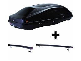 Set Baule + Barre Auto per KIA SPORTAGE dal 1996 al 2010 capiente 370 Litri Colore Nero con 2 Chiavi Barre 122 CM + Kit Attacchi