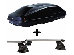 Set Baule tetto + Barre per RENAULT GRAND MODUS 2007-2010 capiente 370 Litri Nero con 2 Serrature Barre 110 CM c/Kit Attacchi