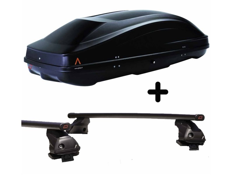 Set Baule tetto + Barre per MAZDA 2 dal 2003 al 2007 5P capiente 370 Litri Colore Nero con 2 Chiavi Barre 110 CM + Kit Attacchi