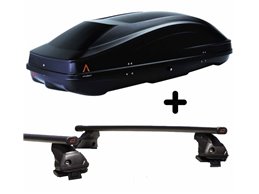 Set Baule tetto + Barre per FORD MONDEO SW dal 2014 in poi capiente 370 Litri Nero con 2 Serrature Barre 110 CM + Kit Attacchi