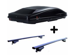 Set BOX + Barre Portatutto per RENAULT LAGUNA SW 1995-2001 capiente 420 Litri Nero con 2 Serrature Barre 110 CM + Kit Attacchi