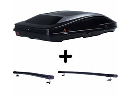 Set Baule + Barre Auto per KIA SPORTAGE dal 1996 al 2010 capiente 420 Litri Colore Nero con 2 Chiavi Barre 122 CM + Kit Attacchi