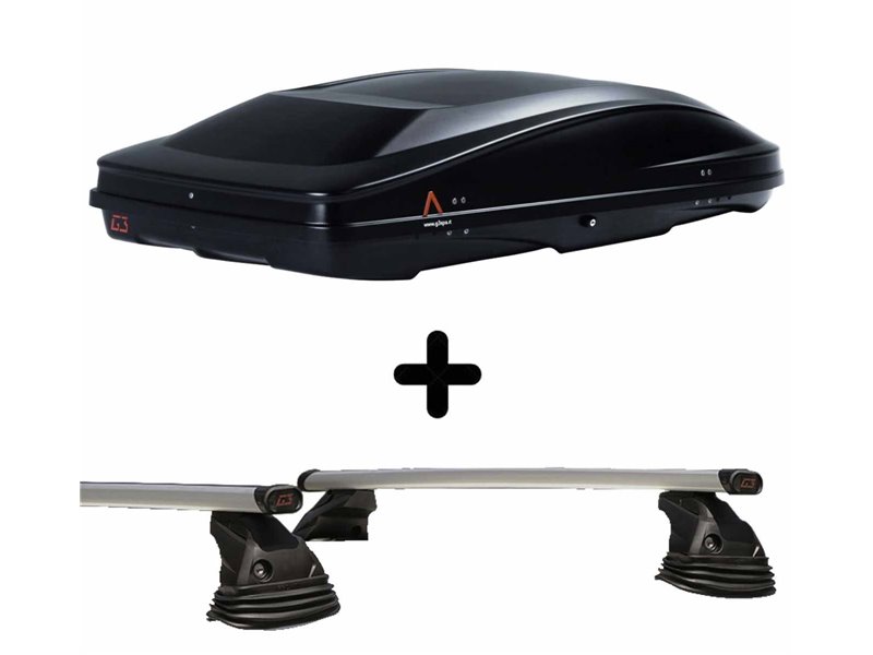 Set Baule + Barre Auto per DS DS4 dal 2021 in poi capiente 420 Litri Colore Nero con 2 Serrature Barre 127 CM c/Kit Attacchi