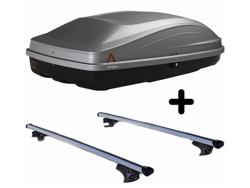 Set Baule + Barre Auto per DAEWOO NUBIRA SW dal 2003 capiente 240 Litri in Grigio chiaro con Serratura Barre 110 CM c/Serratura