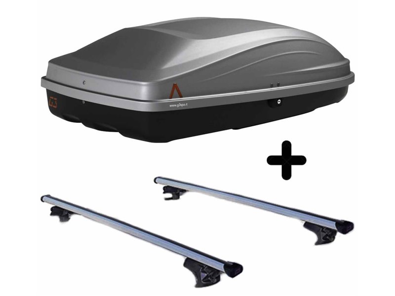 Set BOX + Barre Portatutto per BMW SERIE 5 Touring 2004-2010 capiente 240 Litri Grigio con Serratura Barre 127 CM c/Serratura