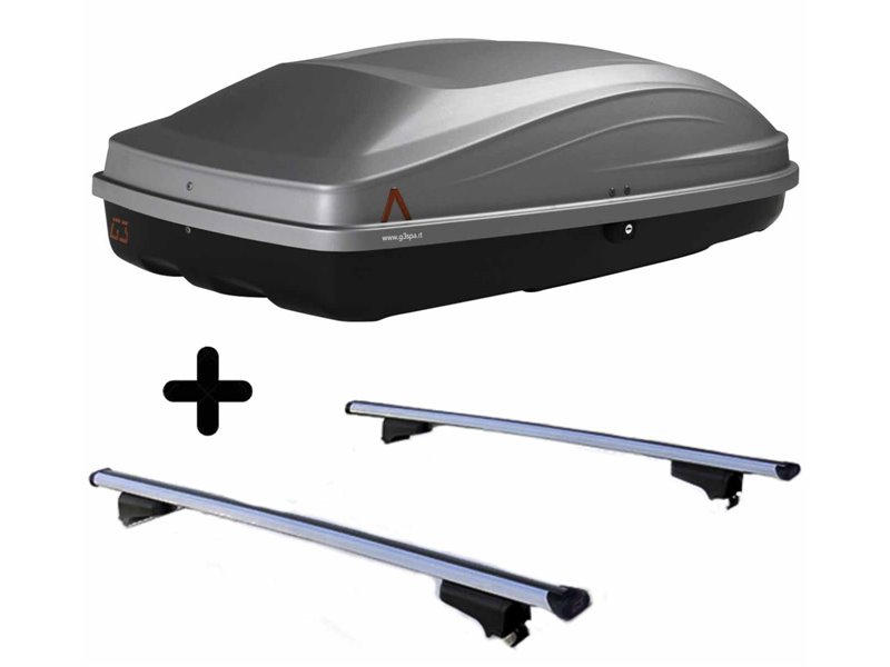 Set BOX tetto con Barre per FORD KUGA dal 2012 al 2020 capiente 240 Litri in Grigio chiaro con Chiave Barre 127 CM c/Serratura