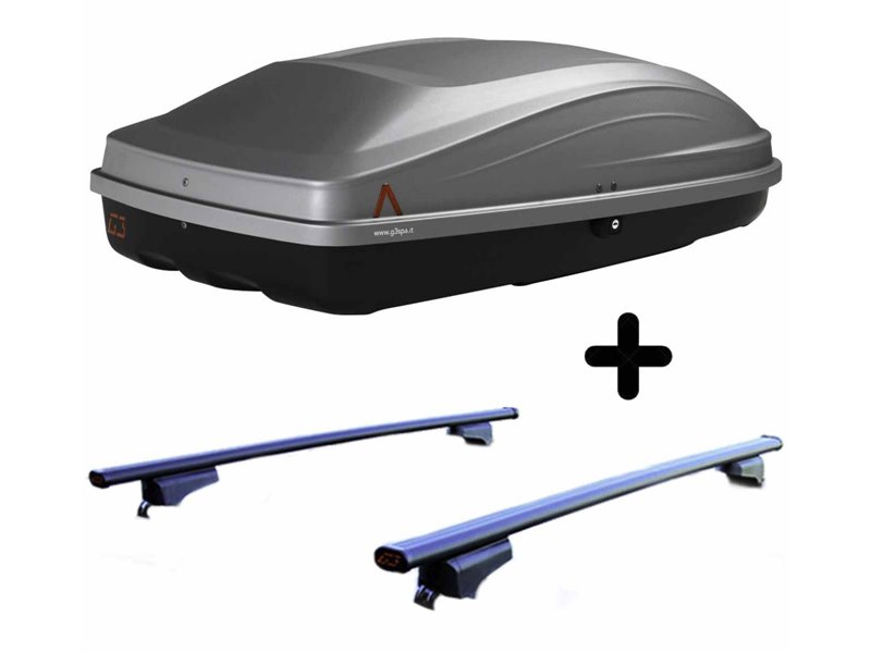 Set BOX + Barre Portatutto per PEUGEOT 407 SW dal 2004 al 2008 capiente 240 Litri Grigio con Chiave Barre 110 CM + Kit Attacchi