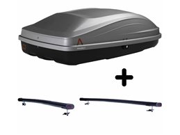 Set Baule + Barre Auto per FORD C-MAX 7 dal 2010 al 2015 capiente 240 Litri Colore Grigio con Chiave Barre 122 CM + Kit Attacchi