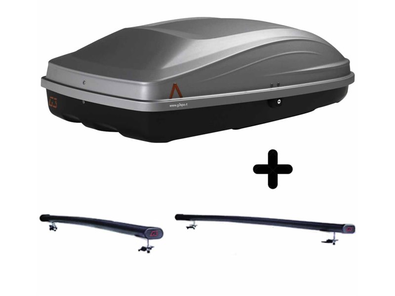 Set Baule + Barre Auto per PEUGEOT 1007 dal 2005 in poi capiente 240 Litri Colore Grigio con Chiave Barre 122 CM + Kit Attacchi