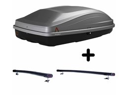 Set Baule + Barre Auto per SSANGYONG KORANDO 2011-2018 capiente 240 Litri Colore Grigio con Chiave Barre 122 CM + Kit Attacchi