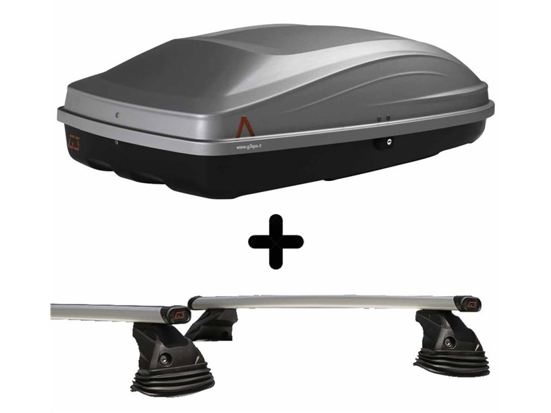 Set Baule + Barre Auto per FORD KUGA dal 2012 al 2019 capiente 240 Litri in Grigio chiaro con Chiave Barre 127 CM c/Kit Attacchi