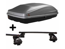 Set Baule tetto + Barre per DACIA LOGAN dal 2004 al 2008 capiente 240 Litri Colore Grigio con Chiave Barre 110 CM + Kit Attacchi