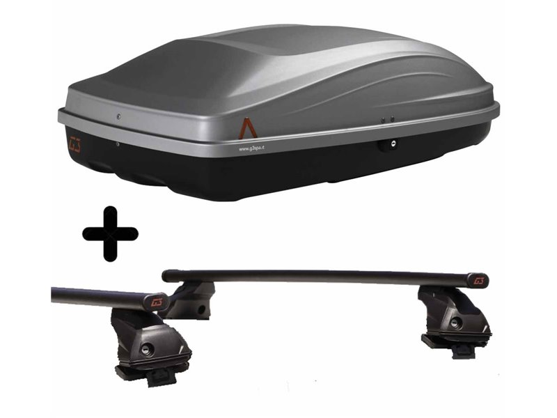 Set Baule tetto + Barre per DACIA LOGAN dal 2004 al 2008 capiente 240 Litri Colore Grigio con Chiave Barre 110 CM + Kit Attacchi