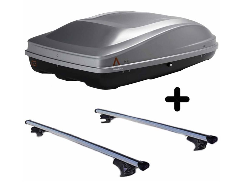 Set BOX + Barre Portatutto per OPEL OMEGA dal 2003 in poi capiente 330 Litri Colore Grigio con Chiave Barre 127 CM c/Serratura