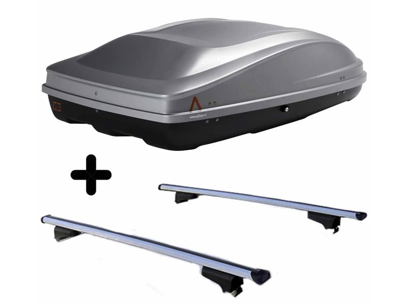 Set BOX + Barre Portatutto per HONDA JAZZ CROSSTAR dal 2020 capiente 330 Litri Colore Grigio con Chiave Barre 110 CM c/Serratura