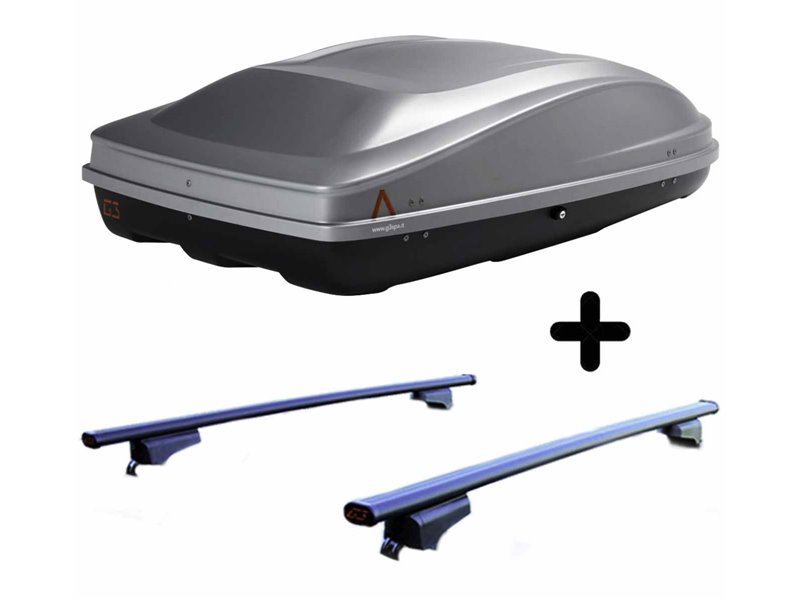 Set BOX + Barre Portatutto per AUDI 100 AVANT dal 1994 in poi capiente 330 Litri Grigio con Chiave Barre 110 CM + Kit Attacchi