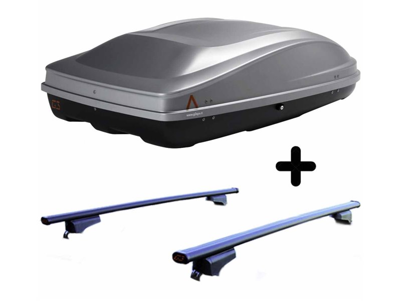 Set BOX + Barre Portatutto per BMW X5 dal 2007 al 2018 capiente 330 Litri Colore Grigio con Chiave Barre 127 CM + Kit Attacchi
