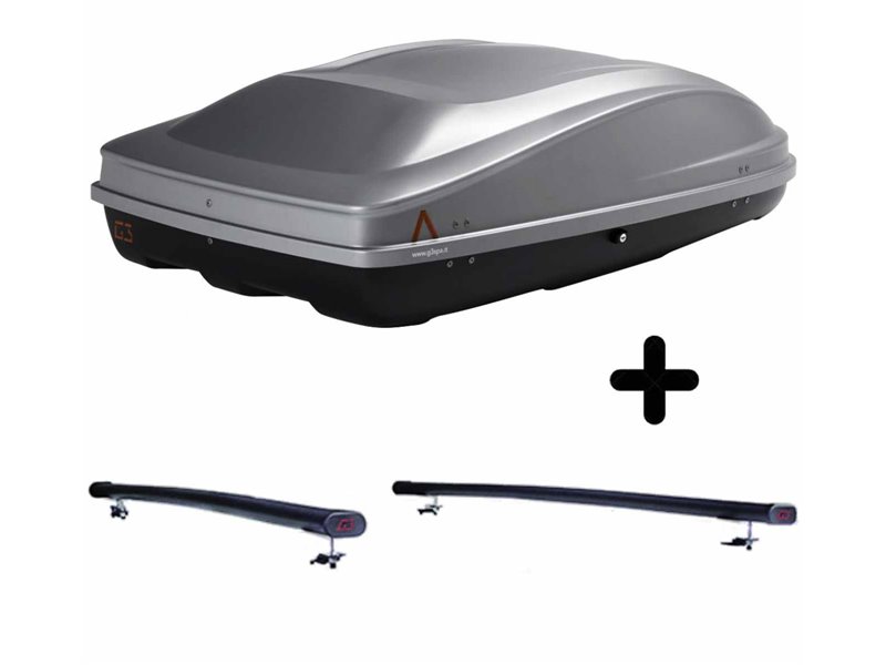 Set Baule + Barre Auto per DAEWOO LACETTI SW dal 2004 capiente 330 Litri in Grigio chiaro con Chiave Barre 122 CM + Kit Attacchi