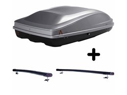 Set Baule + Barre Auto per KIA SPORTAGE dal 1996 al 2010 capiente 330 Litri Colore Grigio con Chiave Barre 122 CM + Kit Attacchi