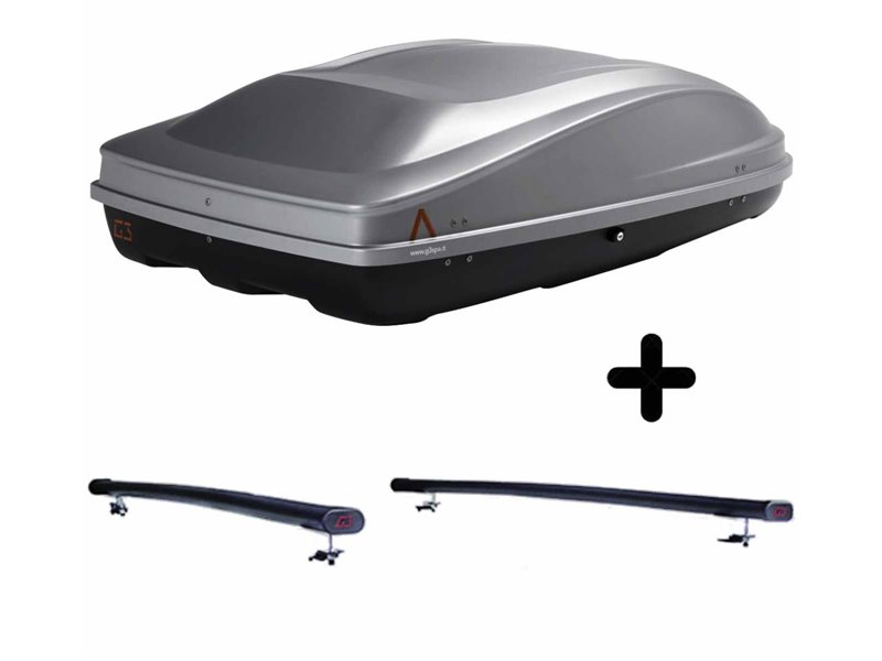 Set Baule + Barre Auto per PEUGEOT 306 SW dal 1994 al 2000 capiente 330 Litri Grigio con Serratura Barre 122 CM + Kit Attacchi