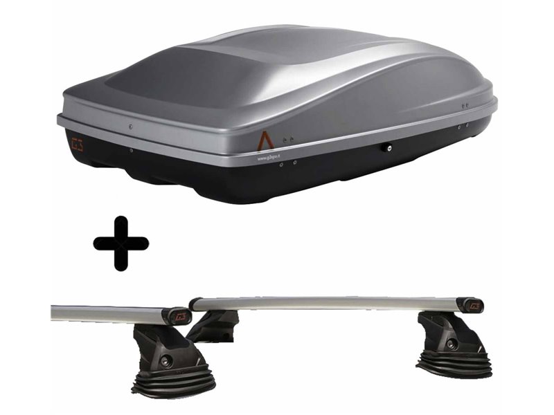 Set Baule tetto + Barre per SEAT AROSA dal 1997 in poi capiente 330 Litri Colore Grigio con Chiave Barre 110 CM c/Kit Attacchi