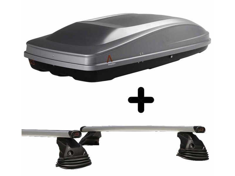 Set Baule tetto + Barre per SEAT AROSA dal 1997 in poi capiente 330 Litri Colore Grigio con Chiave Barre 110 CM c/Kit Attacchi
