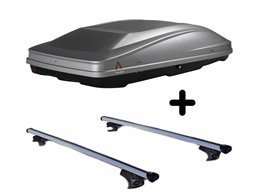 Set Baule + Barre Auto per TATA INDIGO dal 2004 in poi capiente 420 Litri in Grigio chiaro con Chiave Barre 110 CM c/Serratura